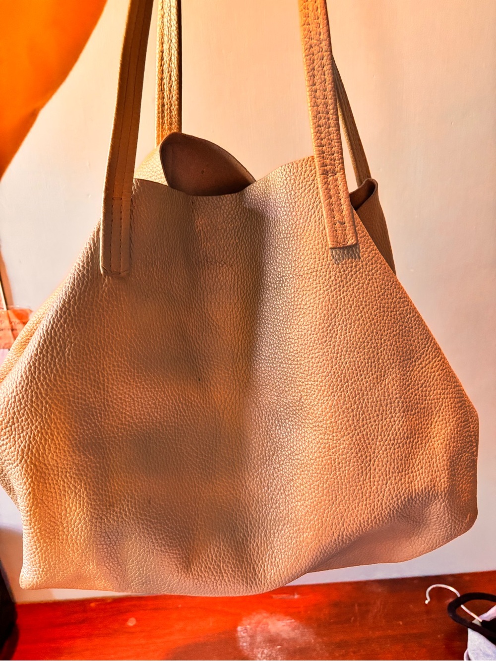 Kurt Geiger Classic Pebbled Leather Tote Bag in Tan